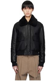 AMI Alexandre Mattiussi Black Padded Leather Bomber Jacket