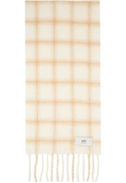 AMI Paris Off-White & Beige Checkered Label Scarf