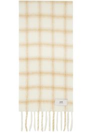 AMI Paris Off-White & Beige Checkered Label Scarf