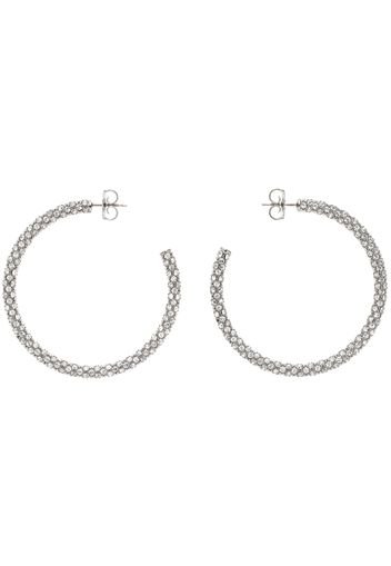 Amina Muaddi Silver & White Large Cameron Hoop Earrings