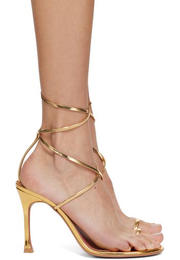 Amina Muaddi Gold Henson Thong Lace Up Heeled Sandals