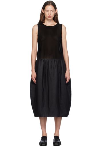 AMOMENTO Black Sheer Padded Balloon Midi Dress