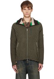 Andersson Bell Khaki Stripe High-Neck Zip-Up Sweater
