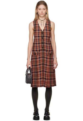 Anna Sui Orange & Brown Plaid Midi Dress