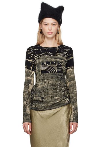 Anna Sui Black & Khaki Bleached 'Anna Sui' Long Sleeve T-Shirt