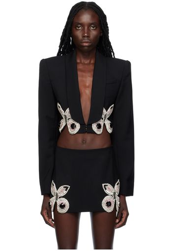 AREA Black Embroidered Butterfly Blazer