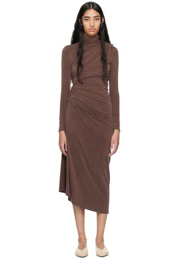 Atlein Brown Ruched Midi Dress