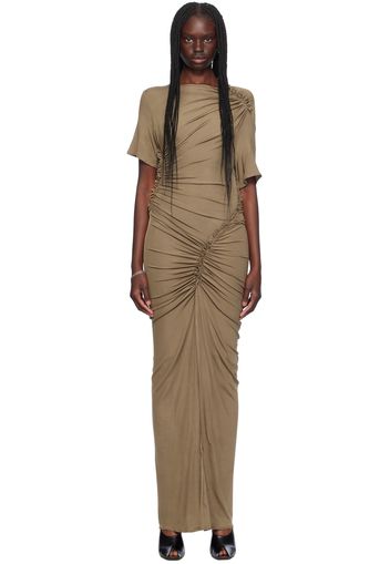 Atlein Brown Asymmetric Ruched Maxi Dress