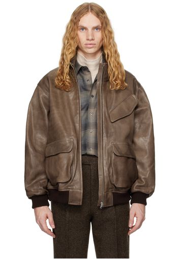 AURALEE Brown Heavy Lamb Leather Zip Jacket