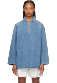 AURALEE Blue Plunging Denim Shirt