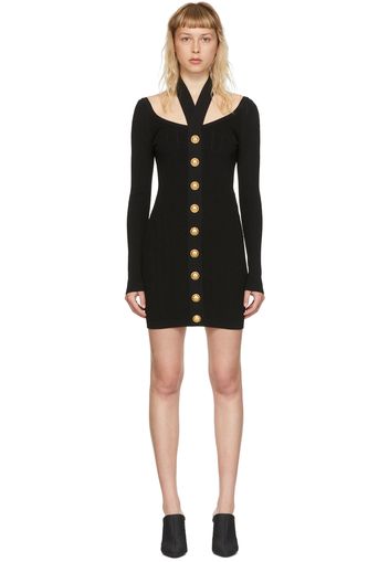 Balmain Black Viscose Button Mini Dress