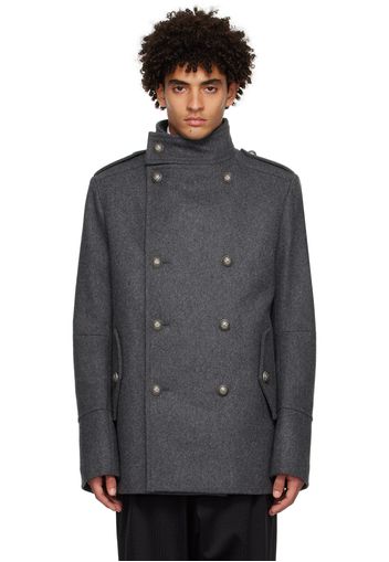 Balmain Gray Officer Coat