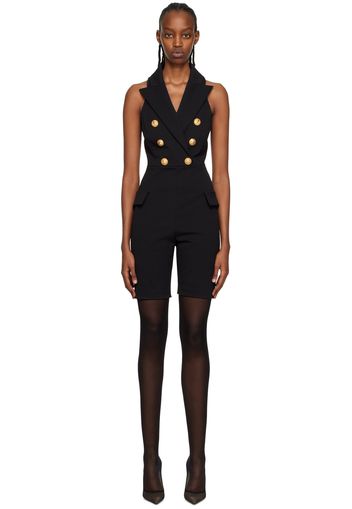 Balmain Black Pointed Lapel Jumpsuit