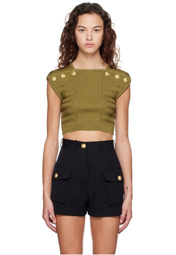 Balmain Khaki Cropped T-Shirt