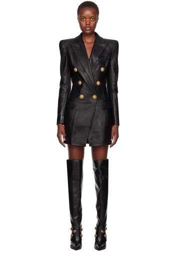 Balmain Black Button Leather Minidress