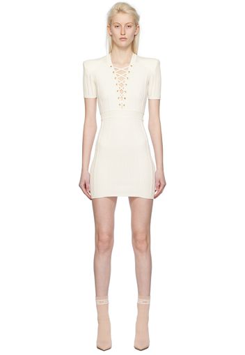 Balmain White Laced V-Neck Minidress