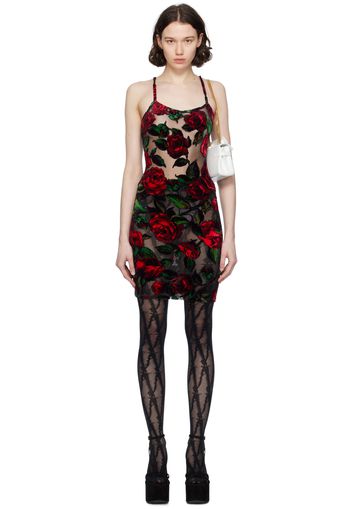 Balmain Black & Red Rose Minidress