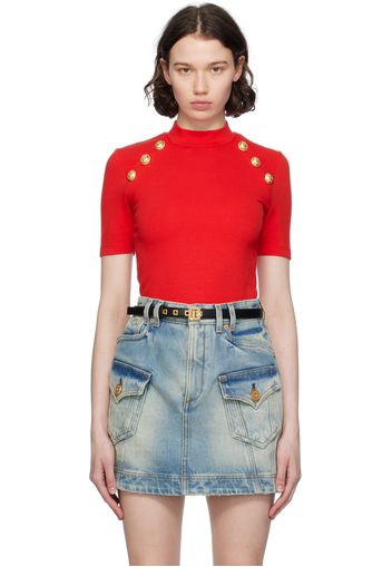 Balmain Red Button T-Shirt