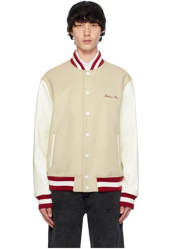 Balmain Beige Paneled Faux-Leather Bomber Jacket