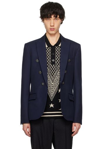 Balmain Navy Peaked Lapel Blazer