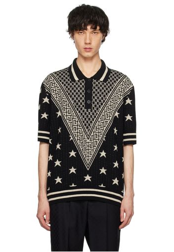 Balmain Black Monogram Stars Polo