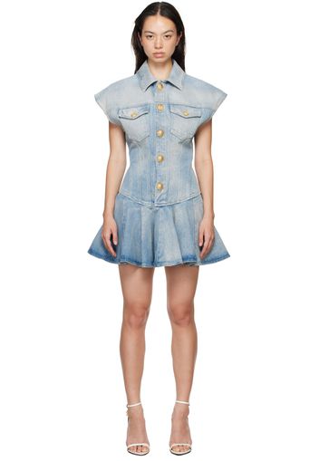 Balmain Blue Flared Denim Minidress