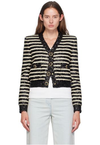 Balmain Black & White Short Striped Sequin Jacket