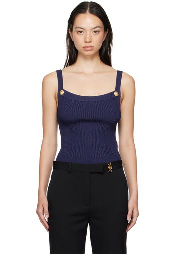 Balmain Blue Gingham Openwork Knit Tank Top