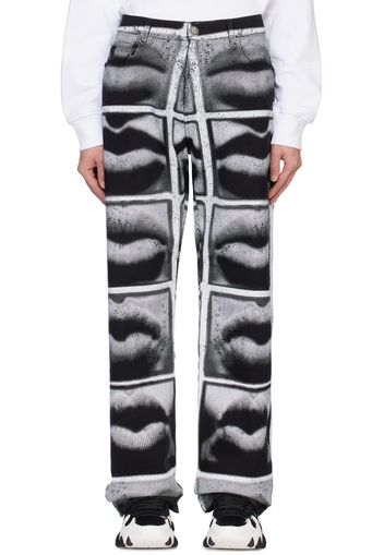 Balmain Black & White Lips Print Loose Jeans