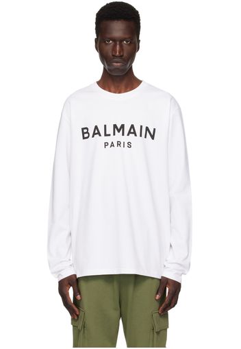 Balmain White Printed Logo Long Sleeve T-Shirt