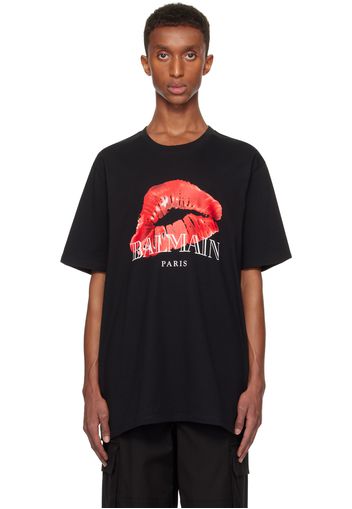 Balmain Black Relaxed Kiss Print T-Shirt