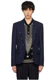 Balmain Navy Peaked Lapel Blazer