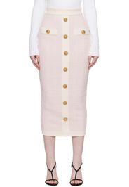 Balmain Pink Buttoned Knit Light Tweed Maxi Skirt