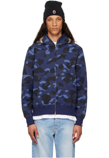 BAPE Navy Color Camo Double Shark Full Zip Hoodie