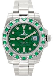 BAPE Silver & Green Type 1 Crystal Stone Watch