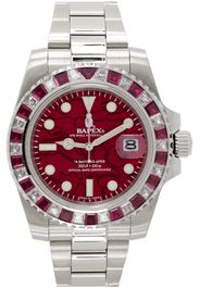 BAPE Silver & Red Type 1 Crystal Stone Watch