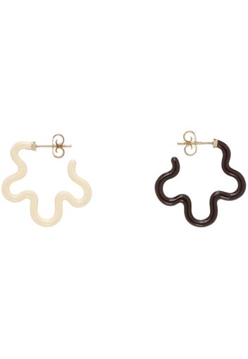 Bea Bongiasca Brown & Off-White 2 Tone Asymmetrical Flower Power Earrings