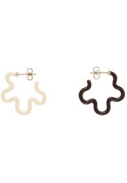 Bea Bongiasca Brown & Off-White 2 Tone Asymmetrical Flower Power Earrings