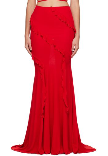 Blumarine Red Ruffled Maxi Skirt