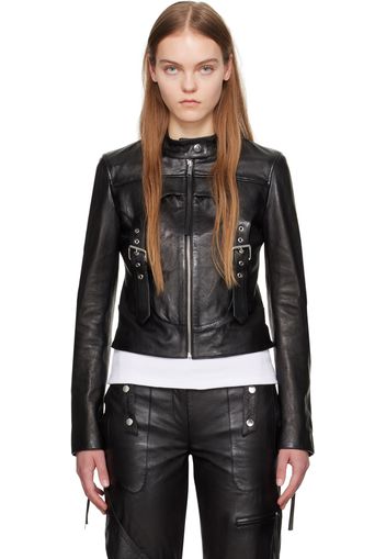 Blumarine Black Guêpière Leather Biker Jacket