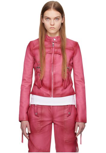 Blumarine Pink Guêpière Leather Biker Jacket