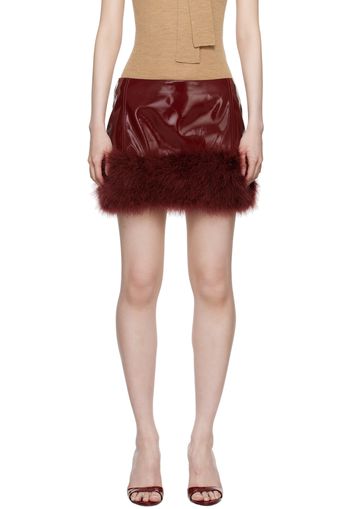 Blumarine Burgundy Marabou Feather Faux-Leather Miniskirt