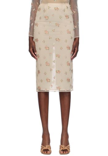 Blumarine Beige Sheer Floral Midi Skirt