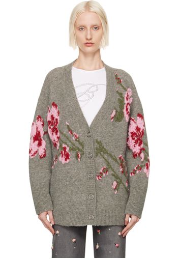 Blumarine Gray Jacquard Roses Cardigan