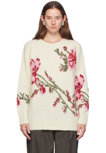 Blumarine Off-White Jacquard Rose Crewneck