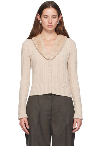 Blumarine Off-White Faux-Fur Collar Cardigan