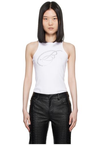 Blumarine White Crystal-Cut Logo Tank Top