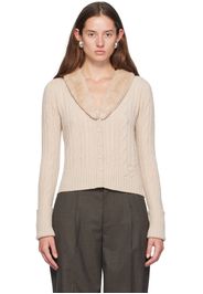 Blumarine Off-White Faux-Fur Collar Cardigan