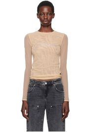 Blumarine Beige Embroidery Rhinestone Long Sleeve T-Shirt