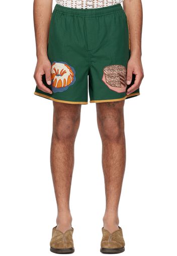 Bode Green Dessert Appliqué Shorts